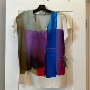 Short sleeve v-neck blouse.